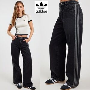 Adidas ADICOLOR DENIM 3 STRIPES TRACK PANTS Jeans 30 90s Loose Fit Baggy NEW